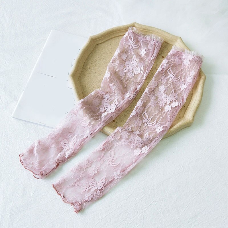 Transparante arm mouw beschermende handschoenen dames mesh kant dunne ademende handschoenen auto armwarmers mouwen arm manchet zonnebrandcrème