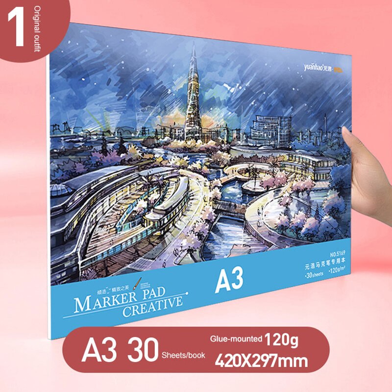 Drawing Paper Mark Pen Drawing Book Cartoon Opaque Paper A3/A4/B5 Mark Pen Color Acrylic Drawing Book Graffiti Art Book: A3