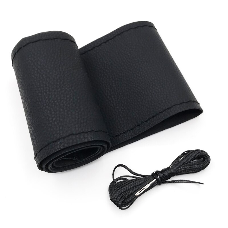 37Cm/38Cm Diy Stuurwiel Covers Soft Leather Braid Op De Stuurwiel Van Auto Met naald En Draad Interieur Accessoires: Black