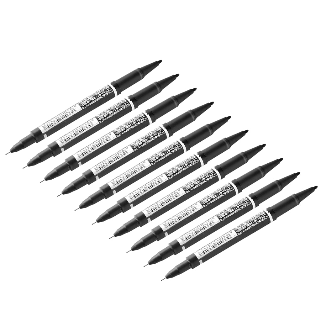 10pcs Black Double Ended Highlighter Marker Pen Oily Paint Marker Pen Kit