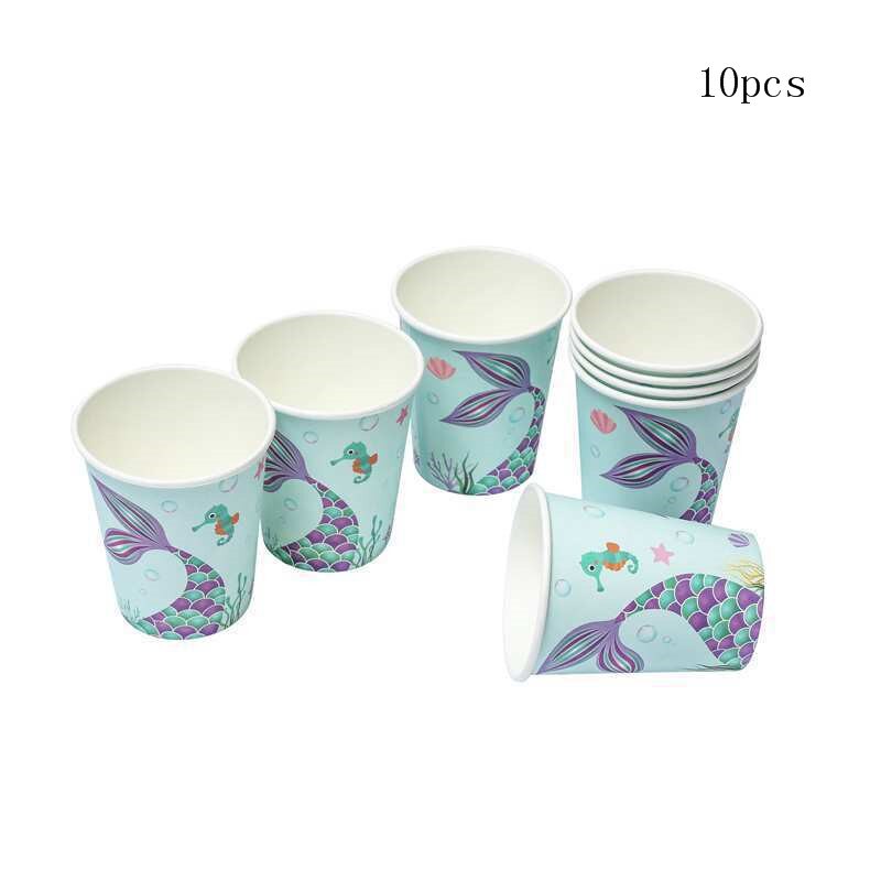 Mermaid Birthday Party Decoration Shell Plate Napkin Disposable Tableware Happy Birthday Party Decoration For Kids: cup