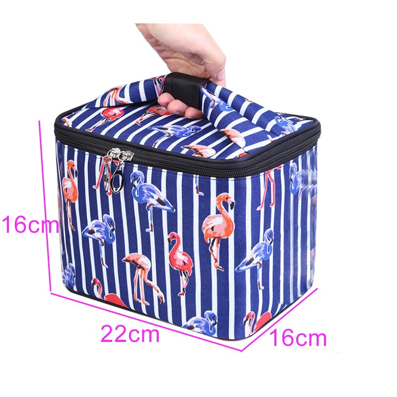 Kvinder flamingo striber kosmetiske taske sager store til rejser nessecer toilettasker toilet arrangør skønhed makeup kuffert