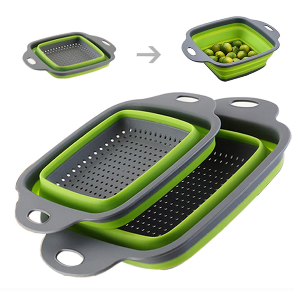2 pçs dobrável cozinha coador cesta dobrável colander define forma quadrada frutas vegetais lavagem escorredor cozinha cestas