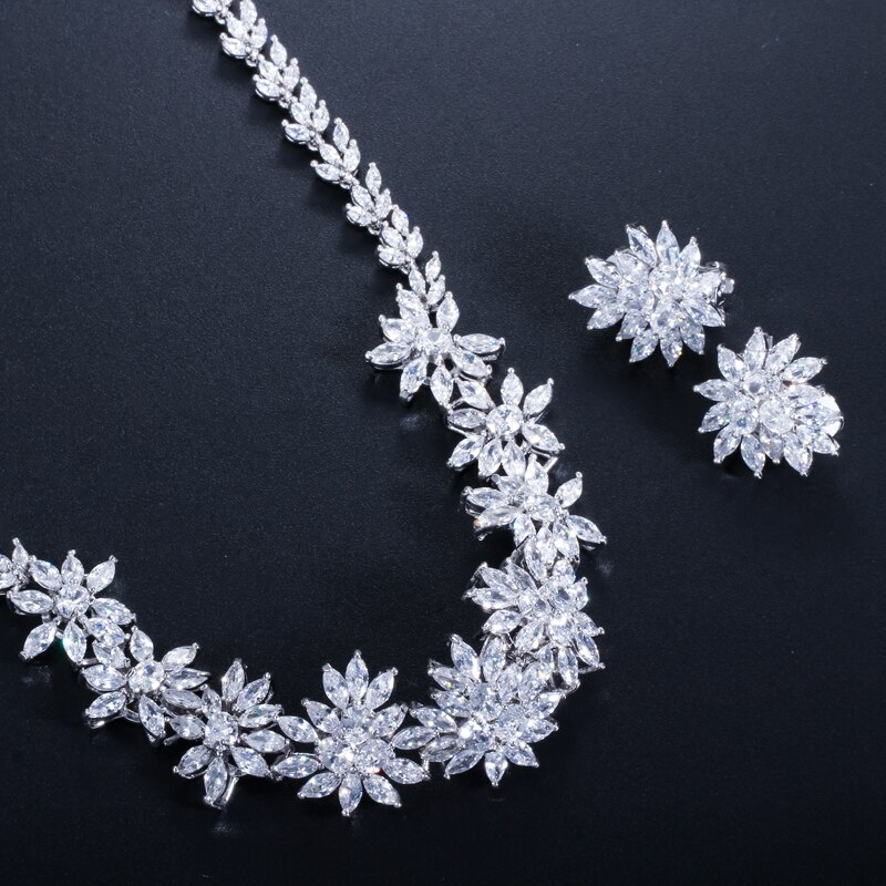 CWWZircons – ensemble collier et boucles d&#39;oreilles en Zircon cubique, accessoires de bijoux de luxe, à Clip, pour mariage, fête nuptiale, T149