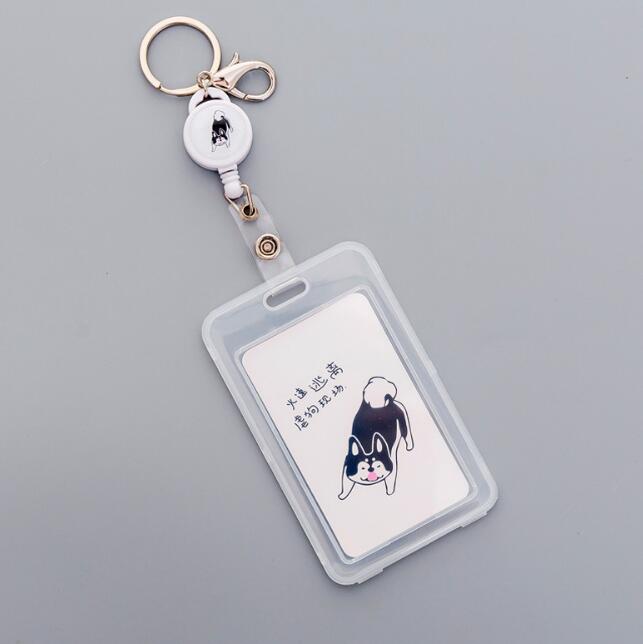 Llavero transparente para mujer, funda de plástico con carretes de placa retráctil, porta tarjetas: Blanco