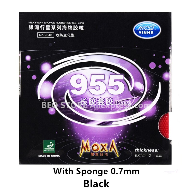 Yinhe 955 Puistjes Lange Defensieve Controle Originele Galaxy Pips Lange Tafeltennis Rubber Ping Pong Spons: 955 Black 0.7mm