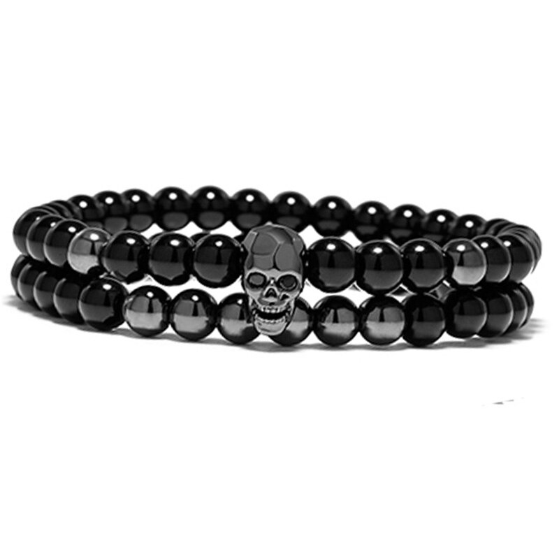 6mm shinny onyx Stein perlen armband schädel männer armbänder für frauen schmuck pulsera hombre armband zubehör bileklik: color 4