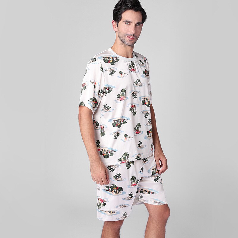 Pyjamas herre kortermet silke herre tynn løs stor størrelse hjemmedress 1768