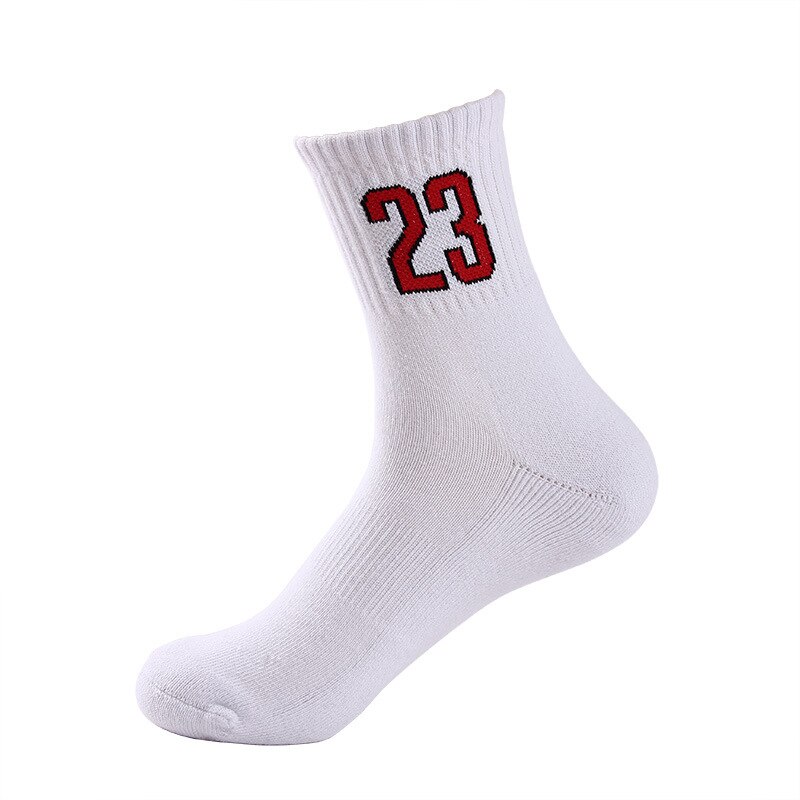 Brothock Uomini di pallacanestro con numero di stelle di cotone squadra modello digitale di sport calze fondo asciugamano ammortizzatore elite calzini: White NO.23