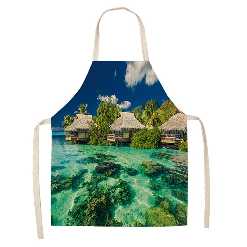 Delantal de cocina de bosque para hombre y mujer, delantales de lino y algodón sin mangas con estampado de árbol de fantasía, Herramientas de limpieza para el hogar: 5 / 66x47cm