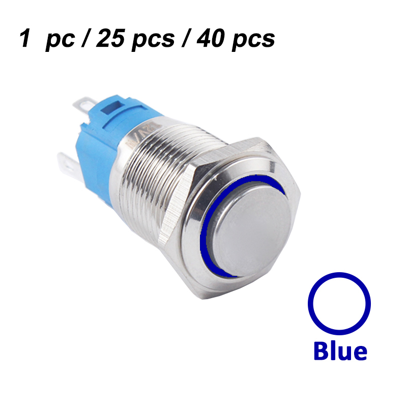 16mm hoch heilen Metall Drücken Druckschalter 12V 24V momentan Energie LED Wasserdicht Glocke Ring Auto Motor- 1Nein 3V