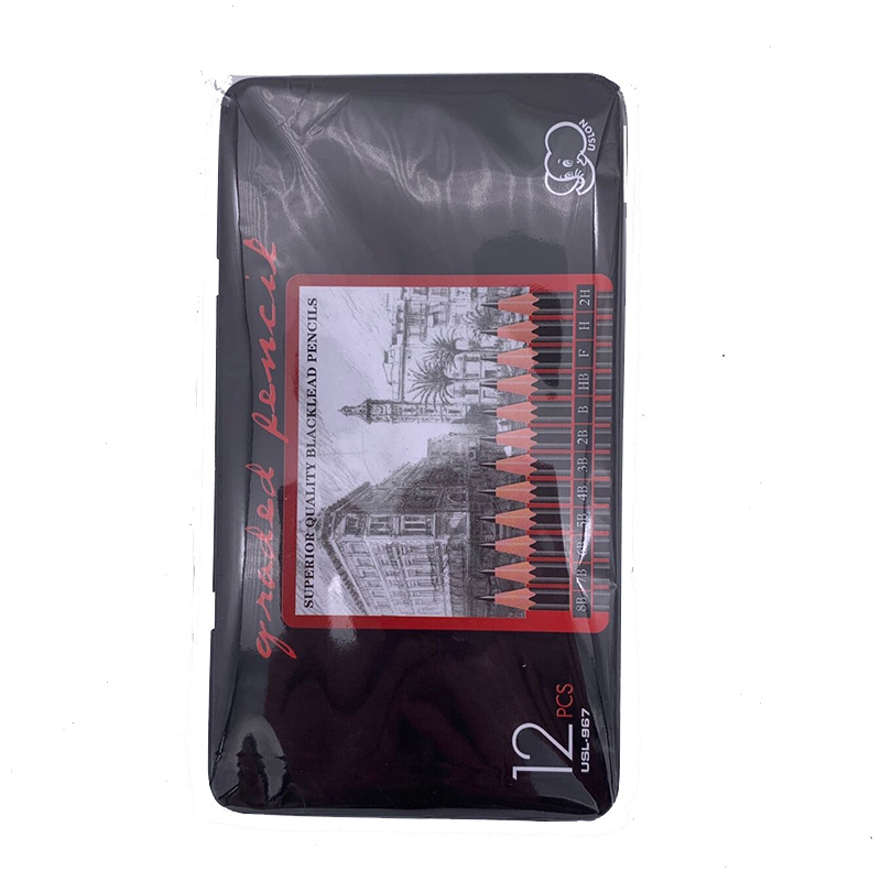 12pcs/Box USLON Pencils Set Iron Box HB H B F 2H 2B 3B 4B 5B 6B 7B 8B Wood Drawing Pencils for School Artist Sketch Pencils