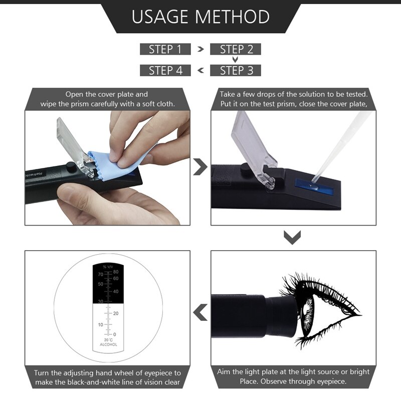 Handheld 0-80% Alkohol Refraktometer Schnaps Konzentration Destilliertem Alkohol Tester Meter Densitometer Alkohol ATC Refraktometer