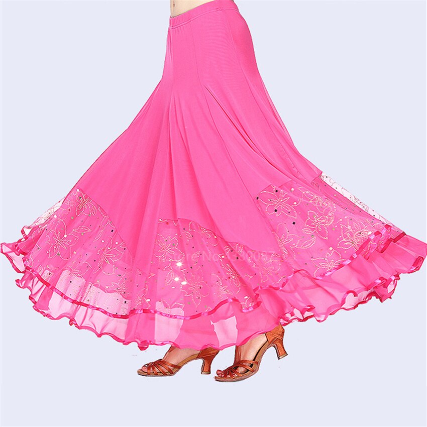 Flamenco español Mujeres moderno largo falda ala grande de puesta en escena de algodón Niña vestido de danza del vientre de la mujer gitana ropa: Pink