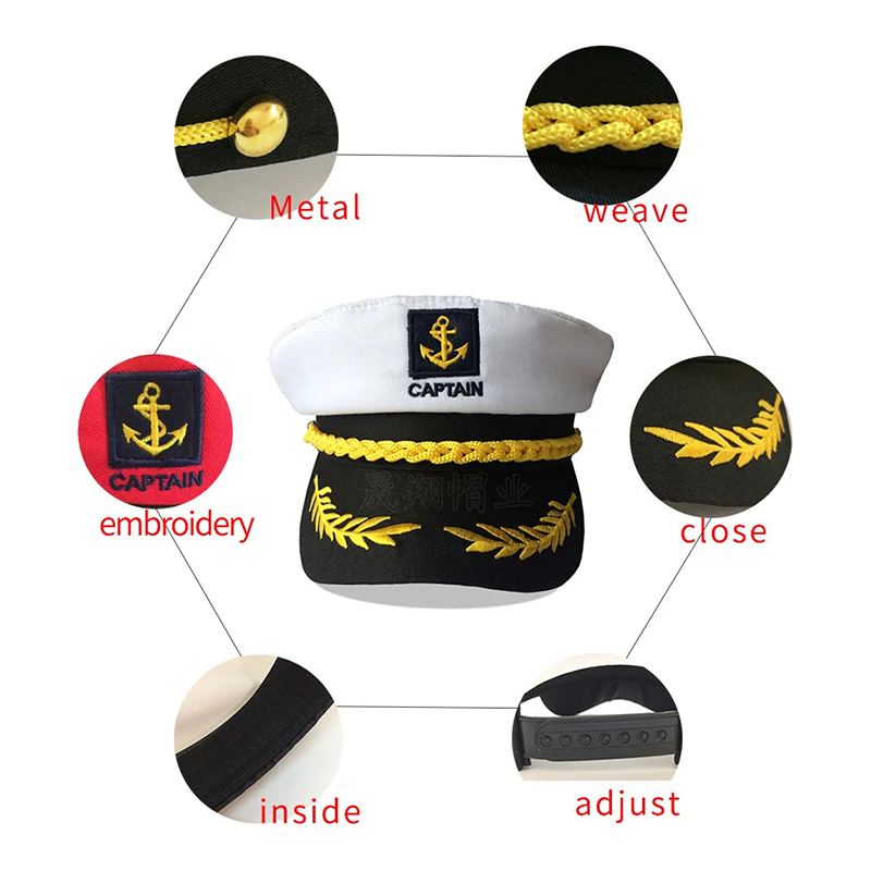 Sombrero de capitán marinero yate para adultos, sombrero de ajustable para hombres y mujeres, vestido de baile de maquillaje, evento, excelentes accesorios elegantes