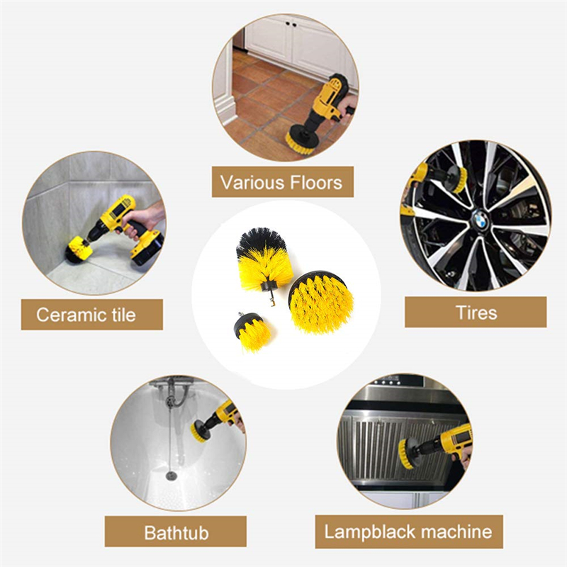 Cepillo de nailon eléctrico redondo para limpieza, brochas de taladro con estropajo de plástico para alfombras, neumáticos de coche, set de 3 unidades