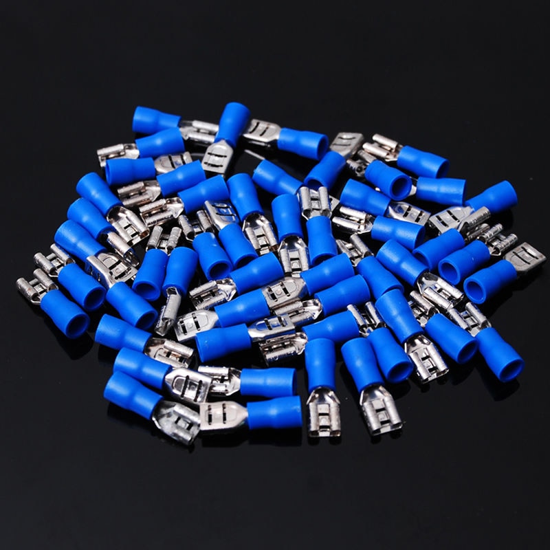 Universal 100PCS Vinyl Female Quick Disconnect Terminal 16-14GA AWG Gauge Blue Connectors