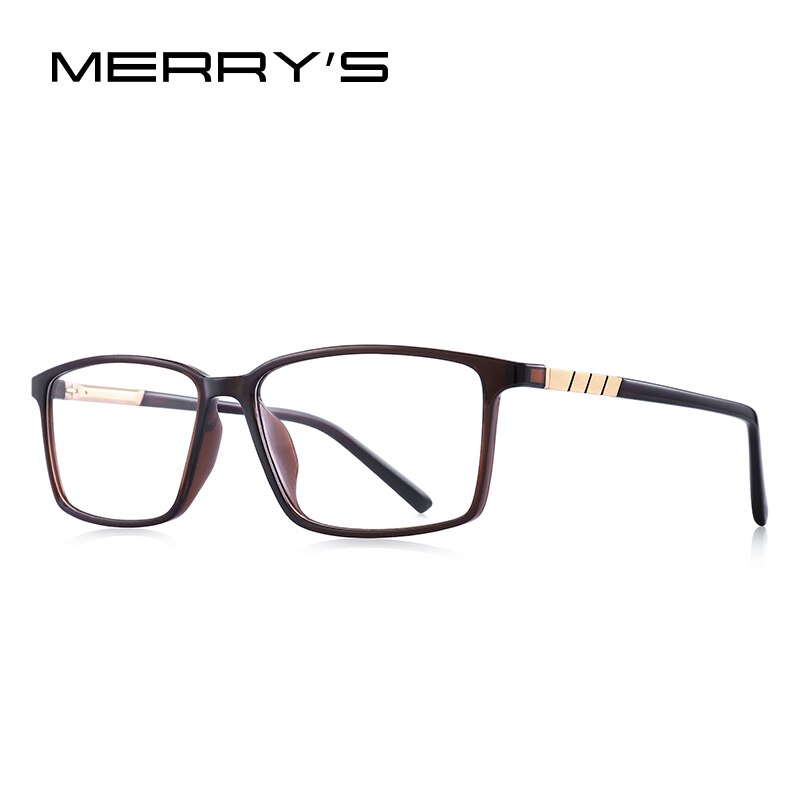 MERRYS Men Square Frame Eyeglasses Myopia Prescription Optical Eyewear Acetate Frame S2205: C05 Brown