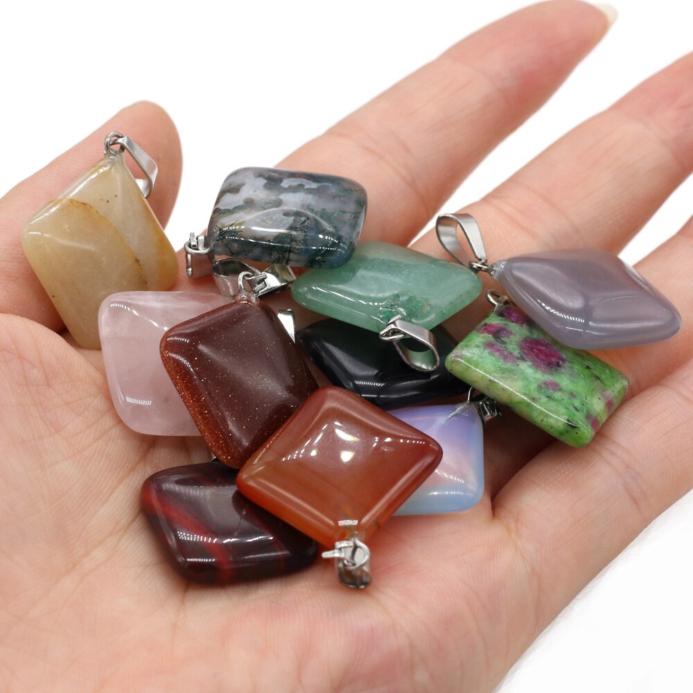 Natural Agates Necklace Pendant Square Pendant Charms for Making DIY Jewelry Necklace Pendant Size 25x25mm