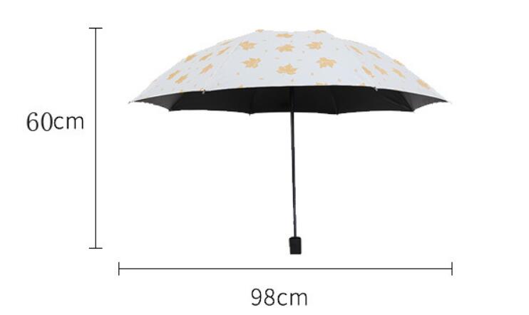 Opvouwbare paraplu Bloem paraplu UV bescherming Zon bescherming Drie-opvouwbare Paraplu esdoornblad Zwart en Wit
