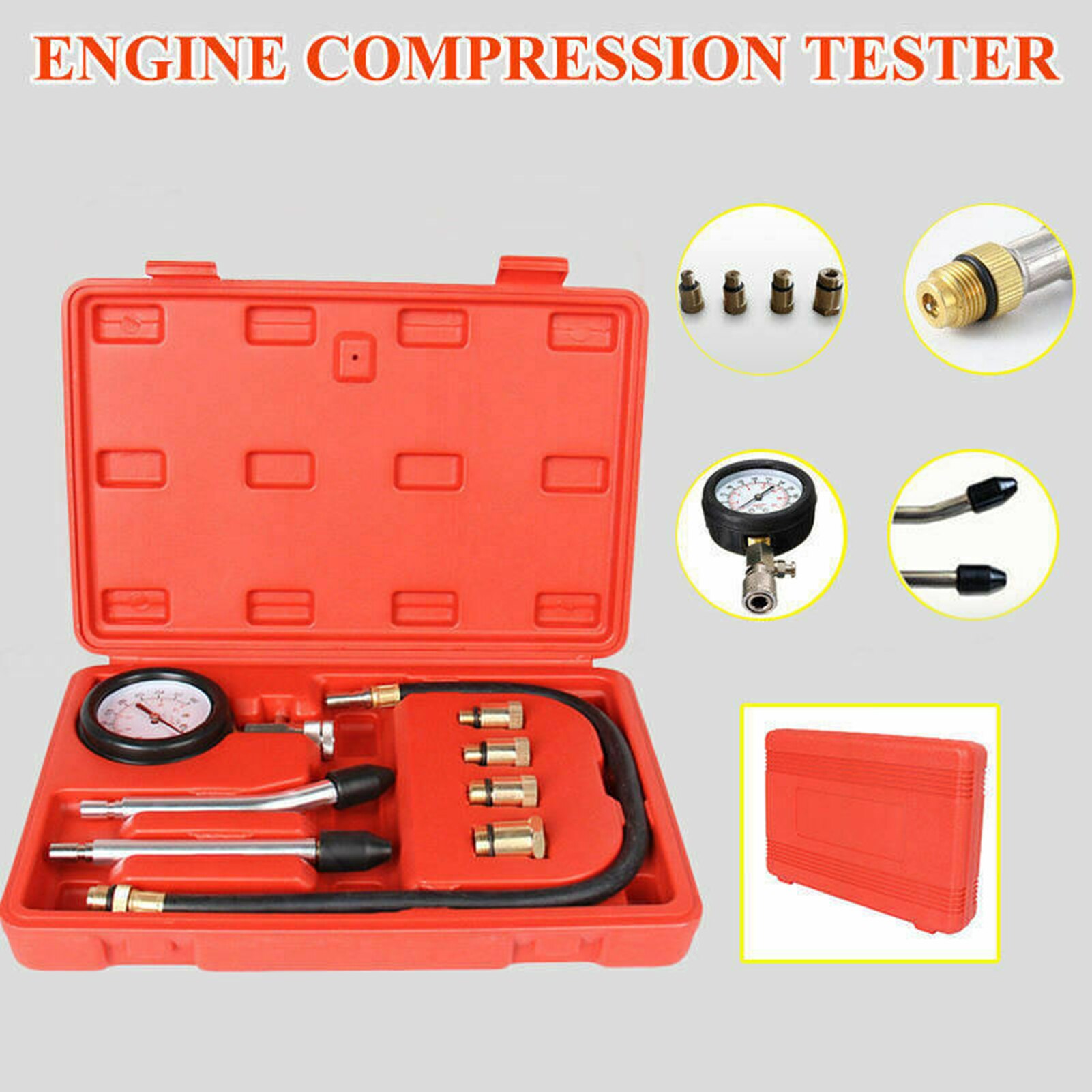 Tester di compressione manometro Kit Tester motore Auto benzina Gas motore bombola Auto moto manometro con adattatore