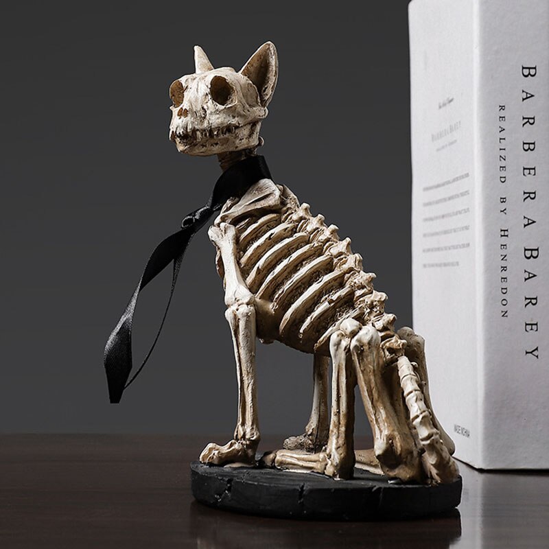 Resin Skull Dog Statue Skeleton Props Sculpture Home Office Desk Decoration Ornament Halloween Decor Birthday