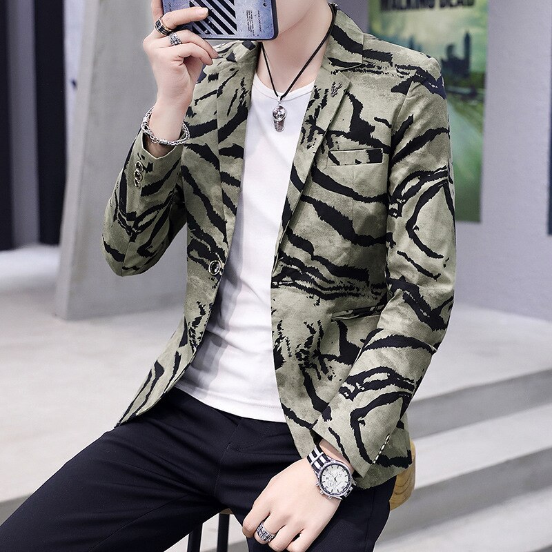 Blazer décontracté à paillettes pour homme, vêtement de printemps et d'été , robe Slim en velours, style Camouflage: Light Green / XL