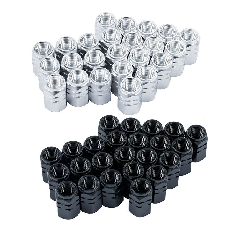 48Pcs Valve Stem Caps Car Tyre Valve Stem Covers Caps, 24Pcs Silver & 24Pcs Black