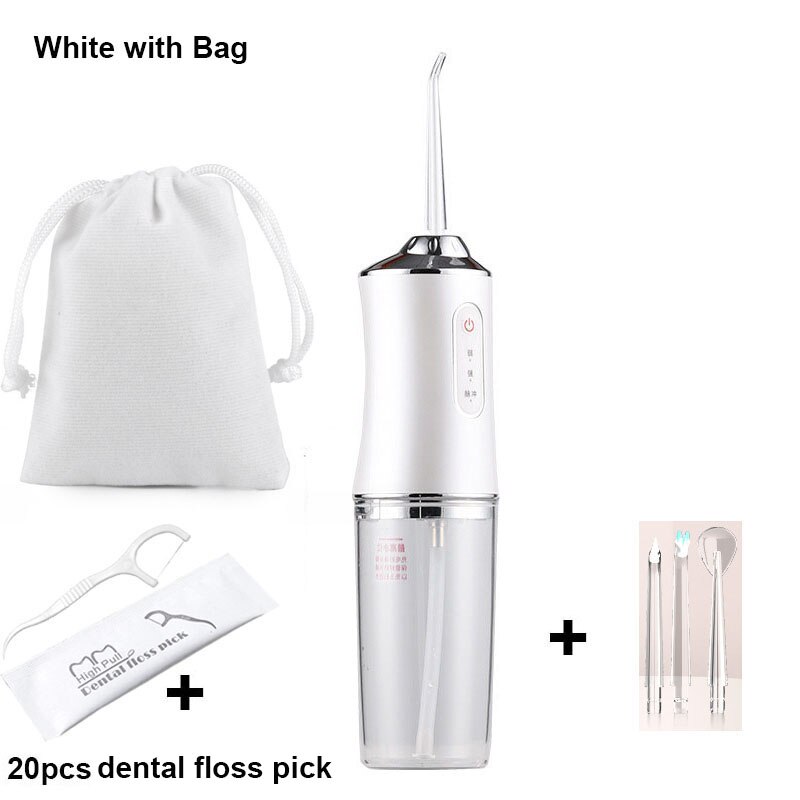 Vanntett munnskylling dental vannstråle vannflosser waterpik usb oppladbar vanntråd 300ml vanntank tennerenser: Hvit med pose