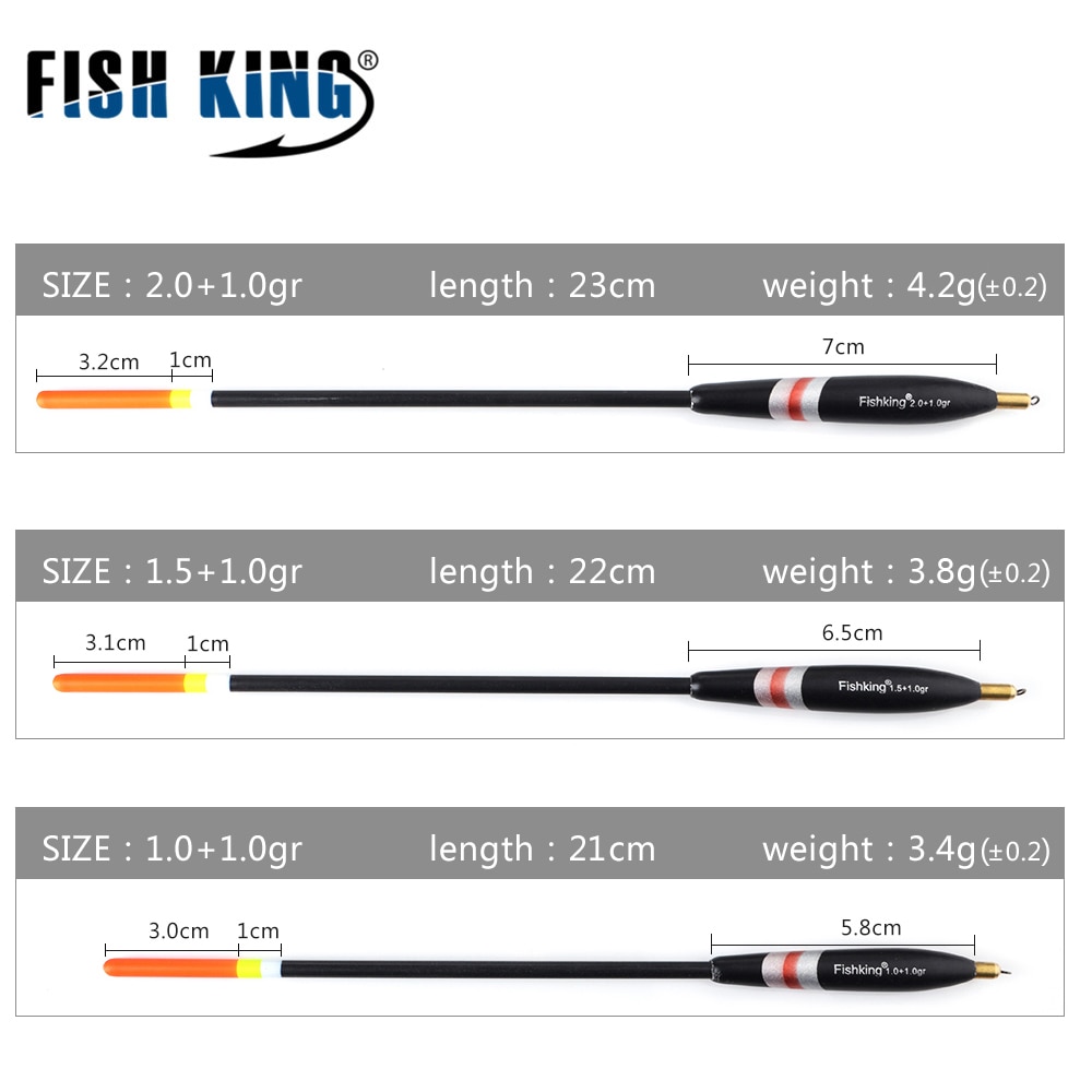 FISH KING-flotador de corcho para pesca de carpa, pesca accesorios flotadores de pesca boyas flotantes de pesca flotador flotador pesca pesca accesorios maBalsa Bobber, 1,0 + 1,0g/1,5 + 1,0g/2,0 + 1,0g, 3 unids/paquete