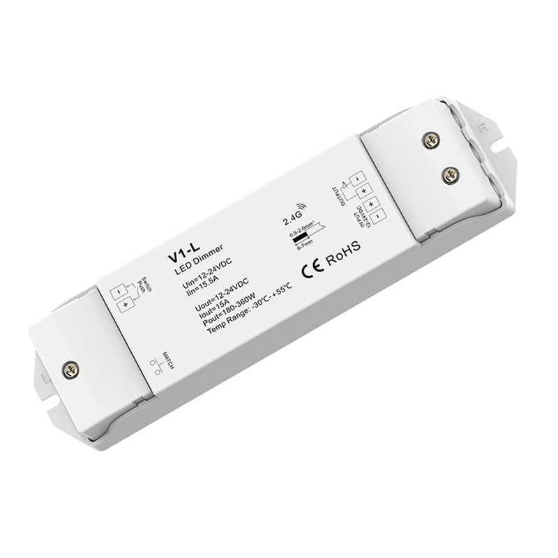 Led dimmer controller rf trådløs fjernbetjening  dc 12-24v 15a 360w output cv konstant spænding led 5050 3528 strip dæmpning  v1- l +r11