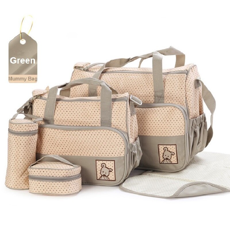 5 unids/set bolsa para pañales de cochecito mami bolsa de gran capacidad bolso de pañales cambiando Pad para el cuidado del bebé con 8 colores: Green