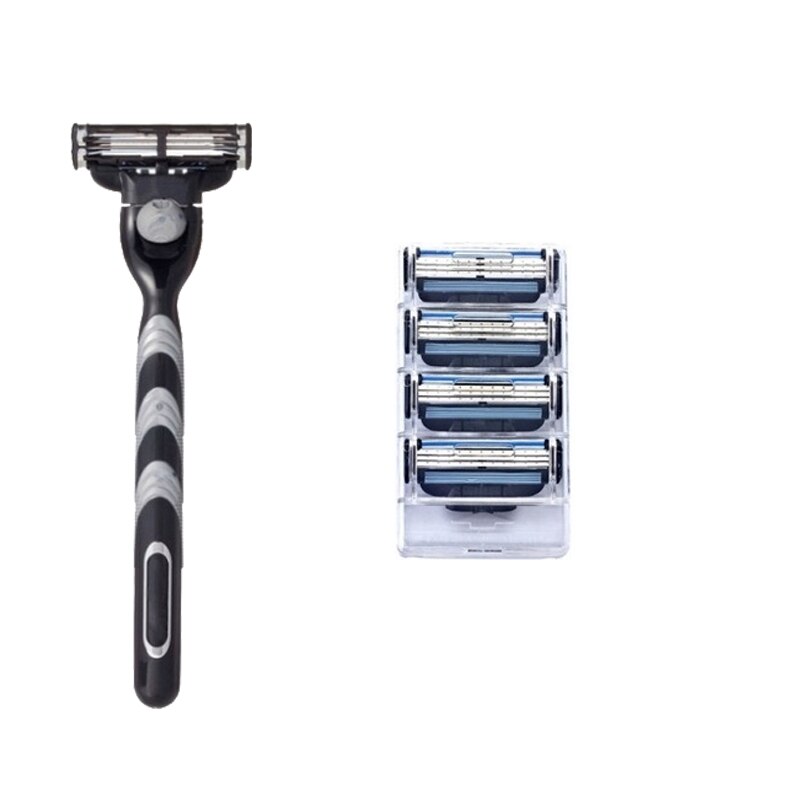 3 lags barberingspleje klassisk rustfrit stål glat barbering manuel barbermaskine #39 mænds sikkerhedsbarberblade: Sort