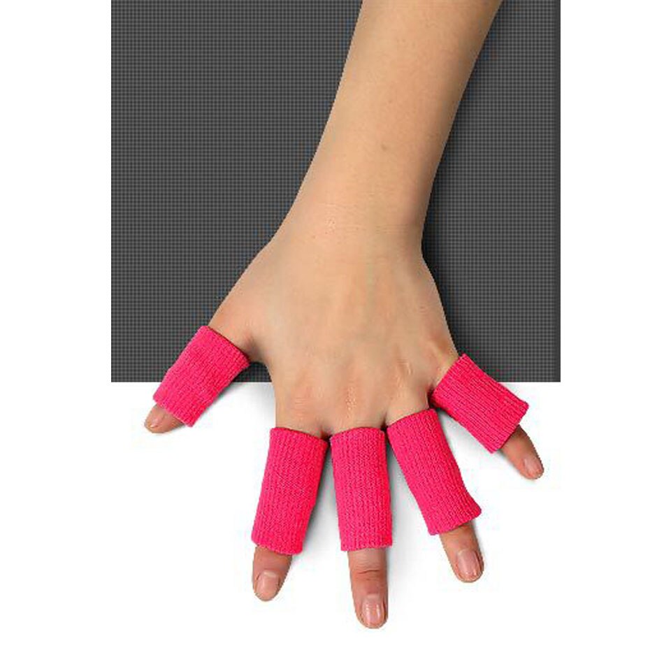 Aolikes 10 stk / sæt elastiske finger ærmer basketball sport sikkerhed tommelfingerbøjle beskytter til volleyball fitness gym sundhedspleje: Rosenrød