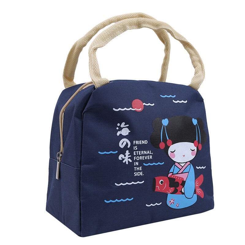 Food Lunch Picnic Bag Cute Girl Lunch Bag Convenient Carrying Thick Insulation Lunch Box Waterproof Cloth Bag: Navy