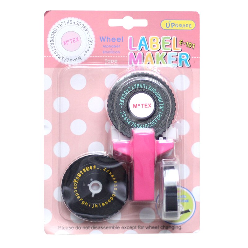 Oryginalna drukarka do etykiet MoTex E101 (z 2 kołami) do 9mm dymo 3D taśma ręczna maszyna do etykietowania maszyn do pisania (mała czcionka): Pink machine