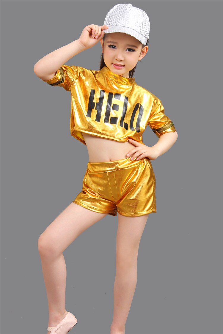 Children's Jazz Dance Modern Cheerleading Costumes Hip Hop Boy Girls Dancing Top And Pants Sequins Performance Clothing Set