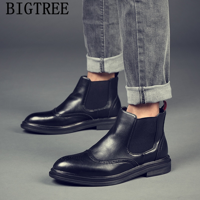 Botas Chelsea de vestir para hombre, zapatos Brogue clásicos de de lujo, botines de cuero, Ayakkabi