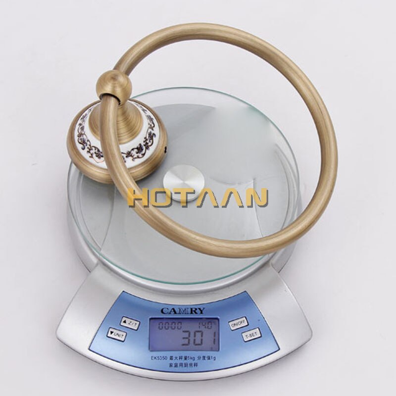 , Badkamer Handdoekhouder, Massief Messing Muur Gemonteerde Ronde Antieke Koperen Handdoek Ring Met Keramische, handdoekenrek, YT-11591