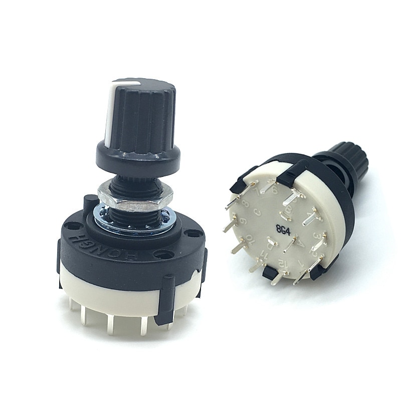 Interruptor Selector de canal rotativo de banda, 1 polo, 12 posiciones, RS26, 20MM de longitud con perilla, 5 unidades