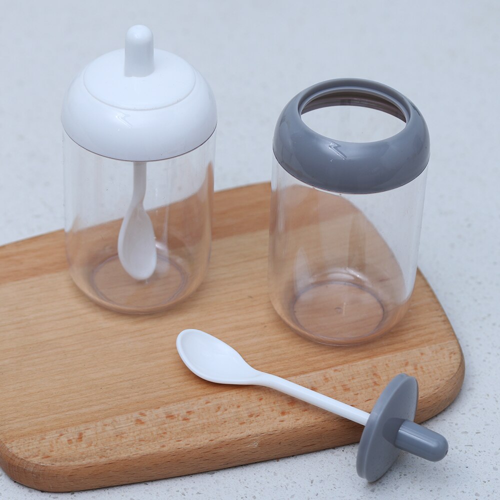 Kitchen Plastic Condiment Bottles Spice Jar With Spoon Kitchen Seasoning Salt Oil Coffee Beans Container Home Paprika Storage Bo
