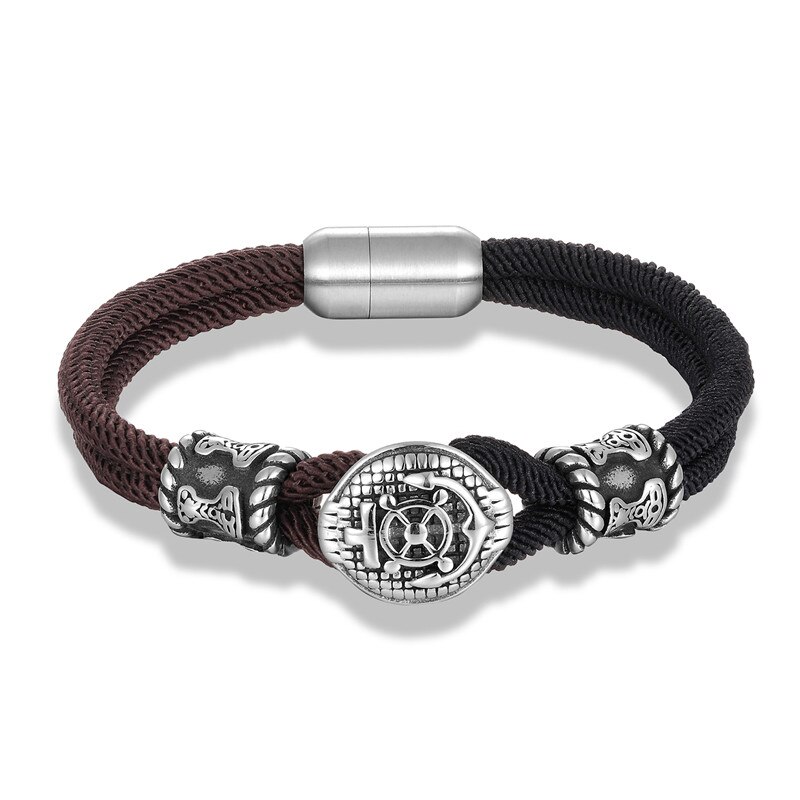 Mkendn seemannsanker-ruderseilarmband für damen und herren, edelstahl-magnetverschluss, marine-stil, hoffnungsschmuck, überlebensschmuck, pulseras: Schwarzer kaffee / 19cm
