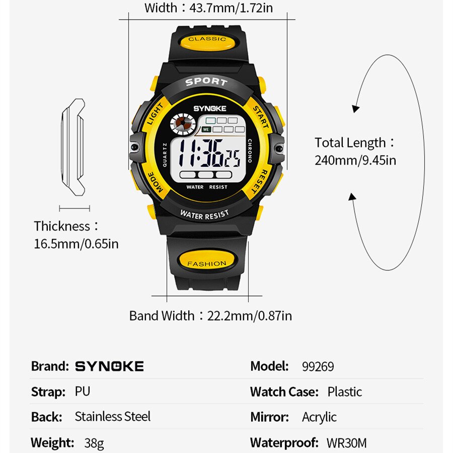 Synoke Multifunctionele Nacht Student Kinderen Elektronisch Horloge Sport Waterdicht Jongen Elektronisch Horloge Waterdicht Licht Mode