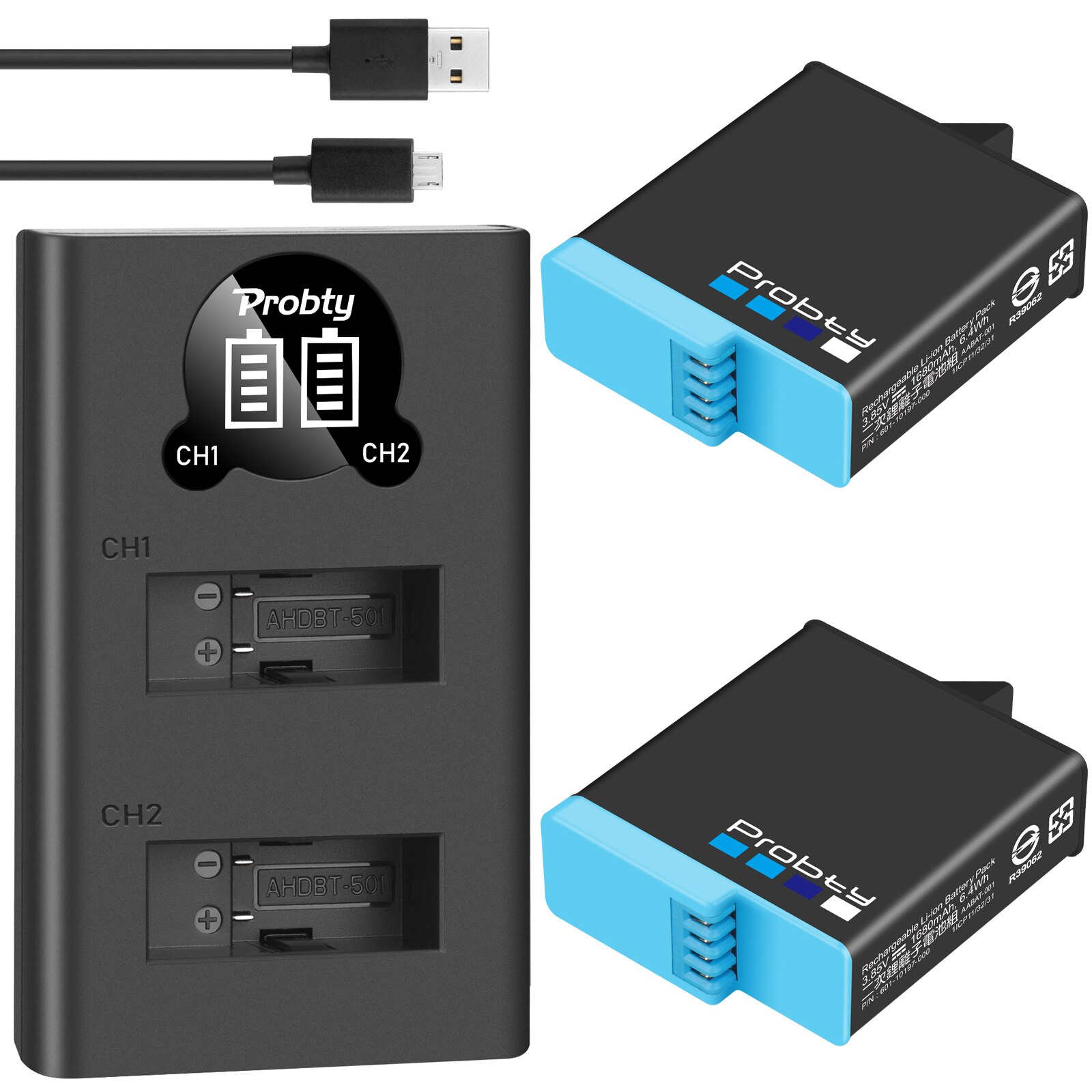 Original Probty Für Gopro Hero 8 3PACK Batterie 2 Slot Ladegerät Kit Lagerung Box Ladegerät für Gopro Hero 8 7 schwarz Hero 6: 2BatteryWithCharger