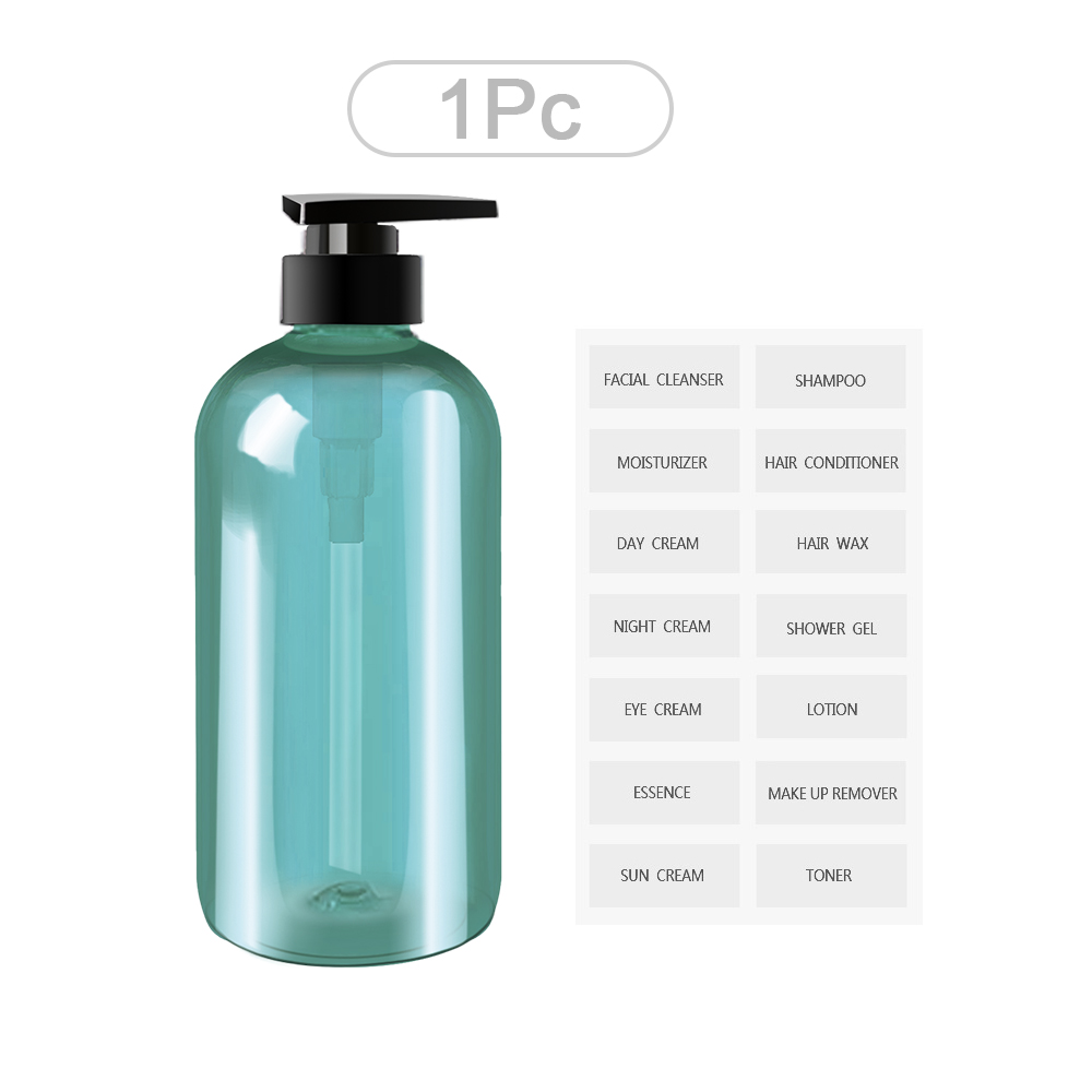 300/500ML Plastic Lotion Bottle PET Large Capacity Shampoo Bottle Soap Bottle Bathroom Refillable Bottle with Sticker: 1 Pc Blue / 500ml