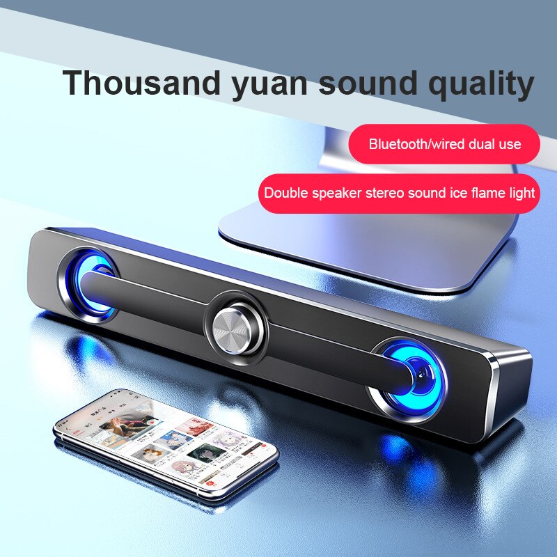 Usb Bedrade Luidspreker Computer Bluetooth Luidspreker Led Licht Bar Stereo Subwoofer Bass Speaker Surround Sound Box Voor Pc Laptop Telefoon