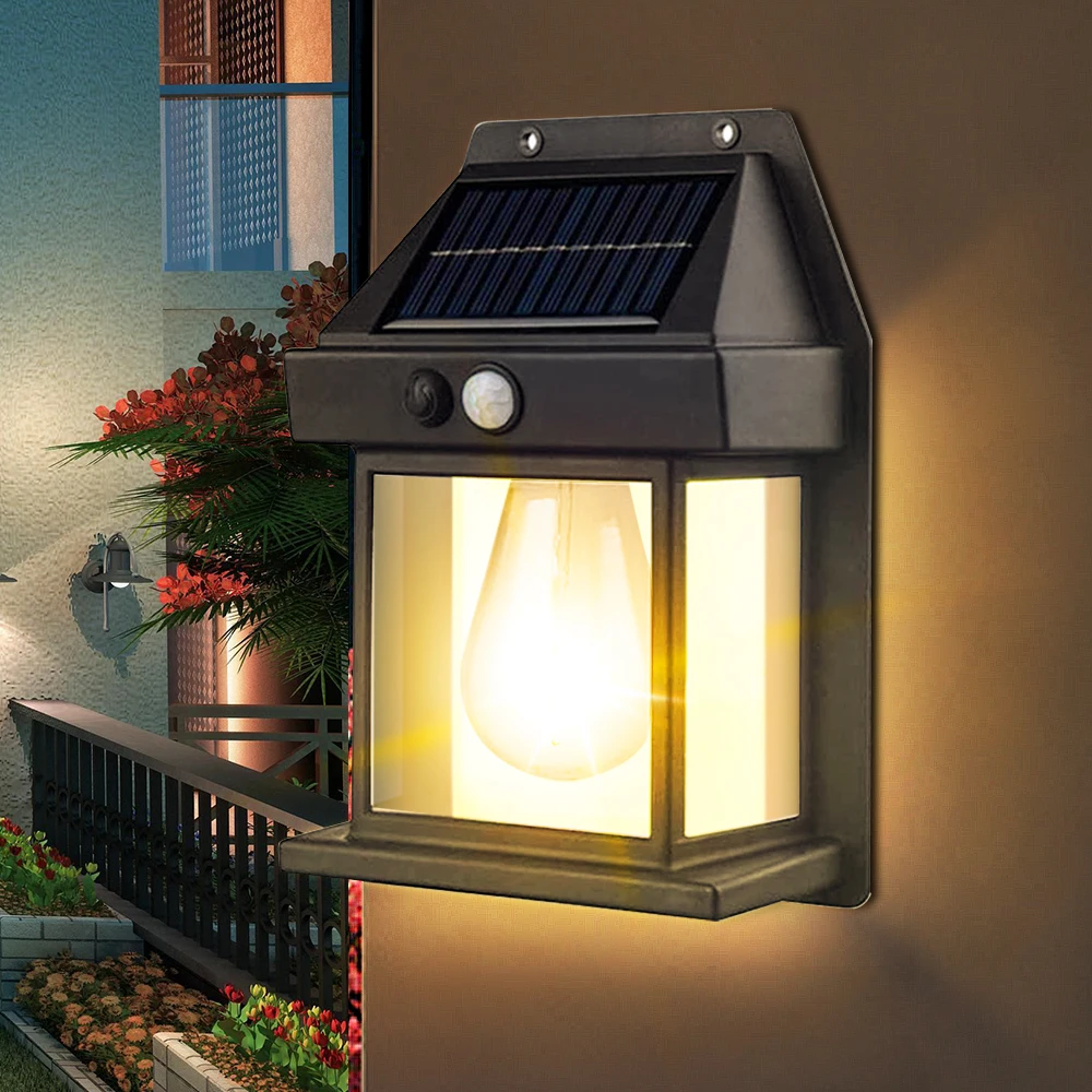 Aplique Solar de pared para exteriores, lámpara con Sensor de movimiento, accesorios de iluminación Exterior impermeables para casa, Patio, porche, garaje: Color blanco cálido