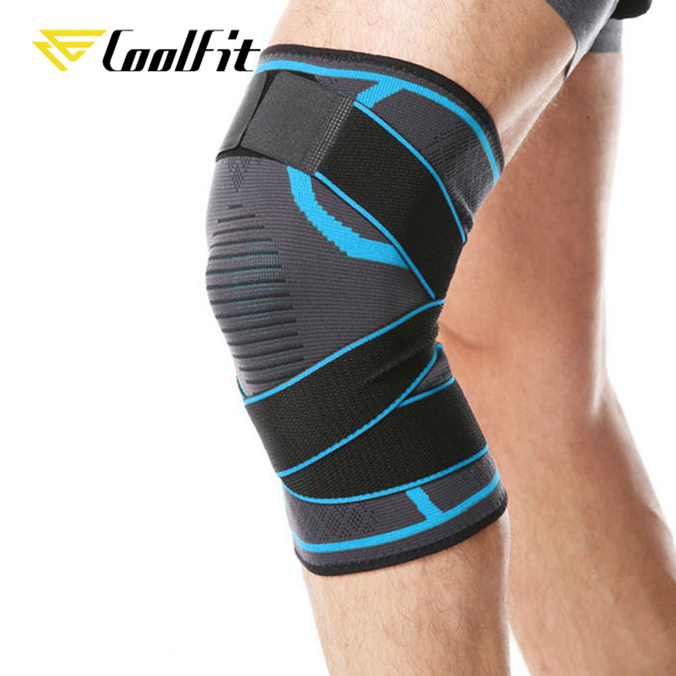 CoolFit 1PCS Sport Knie Unterstützung Einstellbare Knee Brace Pads Fitness Sport Knie Protector Bandage mit Strap Knie Hülse: Blue / XXL