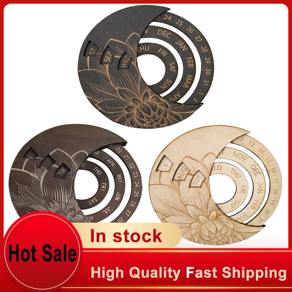 Multifunctional Wooden Calendar Round Perpetual Study Desk Calendar Handicraft Decoration Crafts For Home