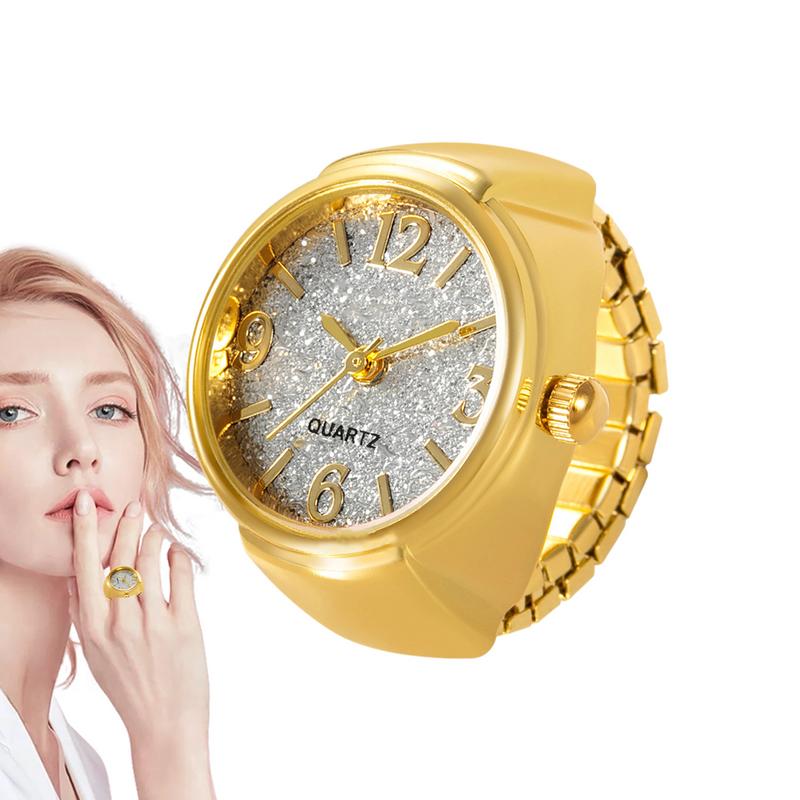 Damen-Ringuhr, verschiedene grafische Zifferblätter, Quarz-Analoguhr, kreatives Edelstahlarmband, coole Quarz-Fingerringuhr